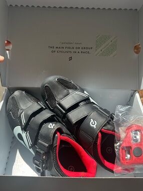 Peloton Black Athletic Cycling Shoes with Red Lining
